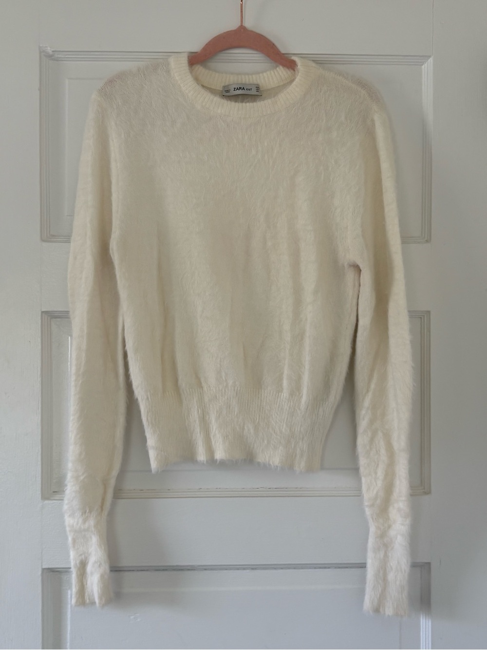 Zara Off-White Crewneck Fuzzy Sweater